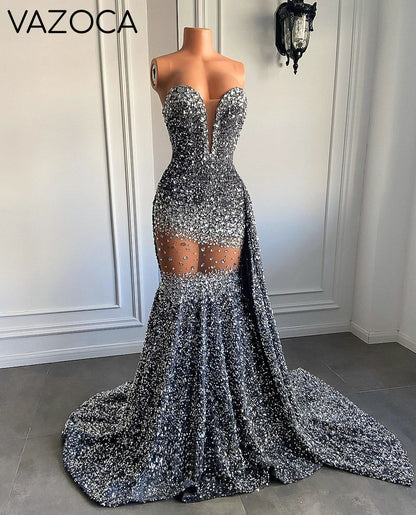 Crystal Sequin Mermaid Maxi Dress