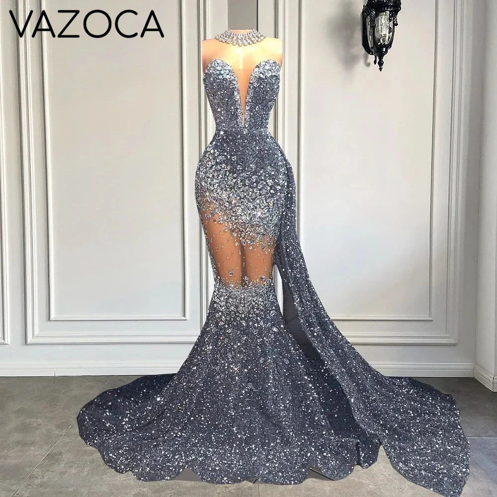 Crystal Sequin Mermaid Maxi Dress