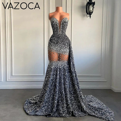 Crystal Sequin Mermaid Maxi Dress