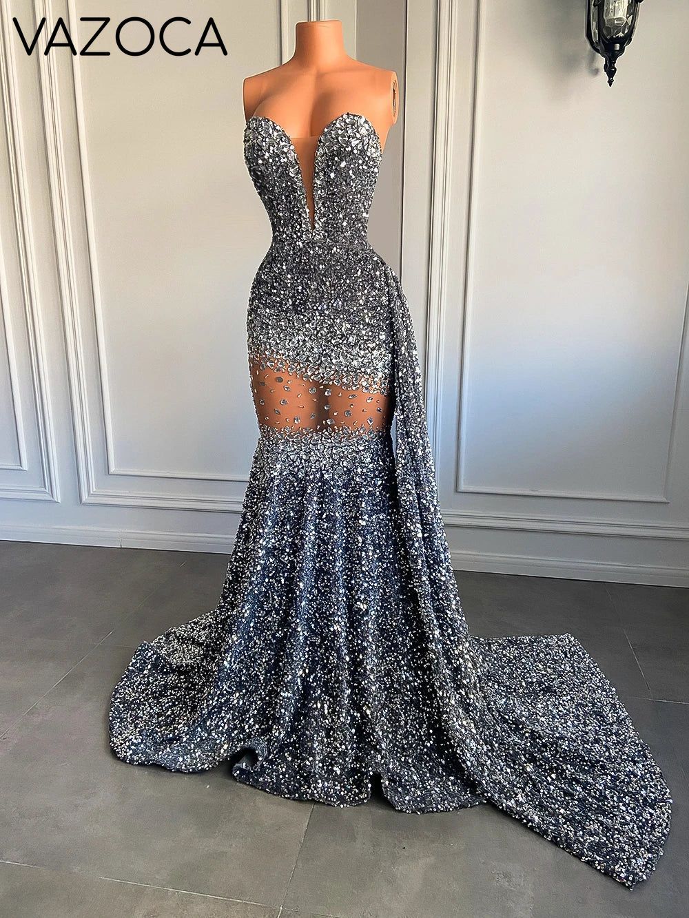 Crystal Sequin Mermaid Maxi Dress