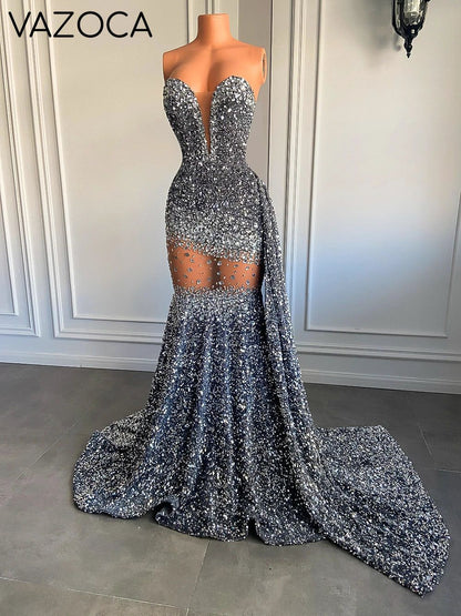 Crystal Sequin Mermaid Maxi Dress