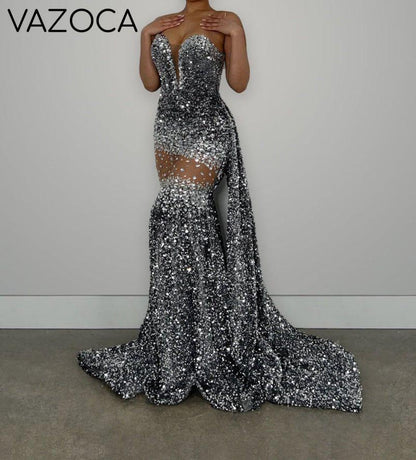 Crystal Sequin Mermaid Maxi Dress