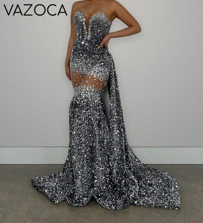 Crystal Sequin Mermaid Maxi Dress