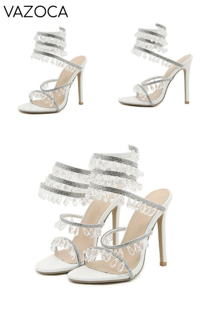 Crystal String Bead High Heels
