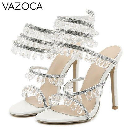 Crystal String Bead High Heels