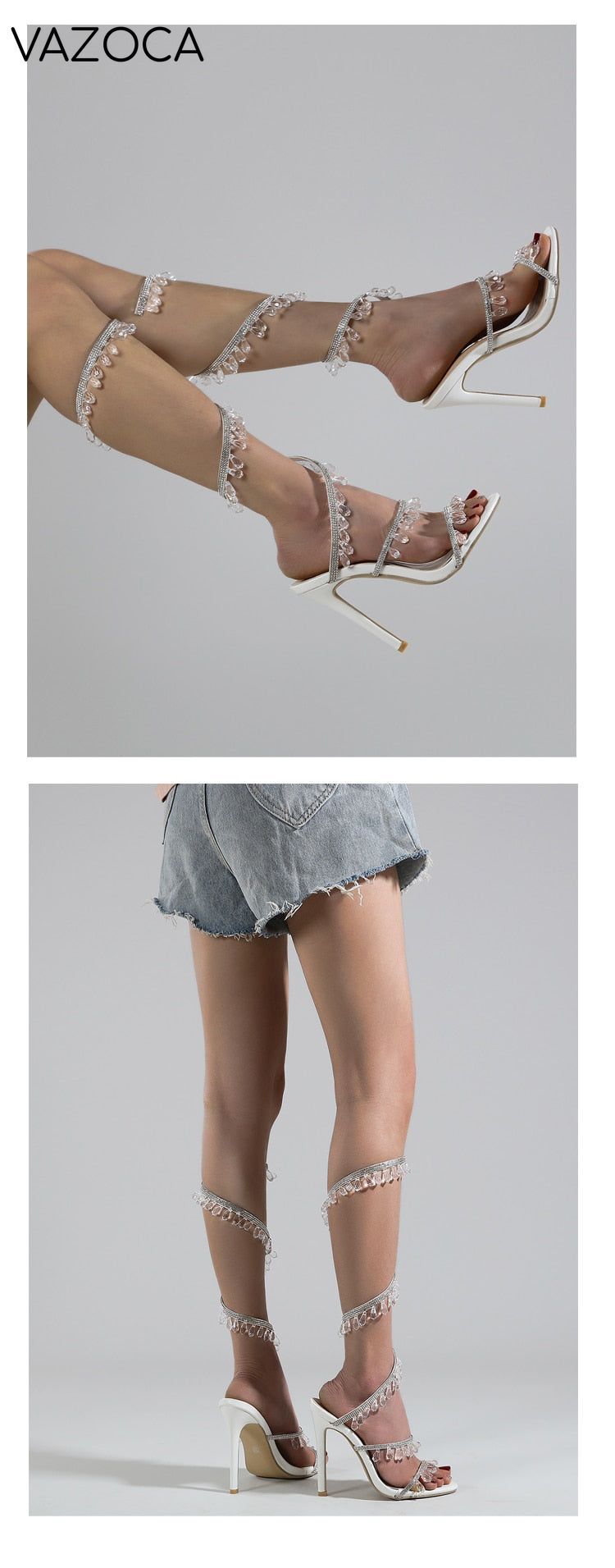 Crystal String Bead High Heels