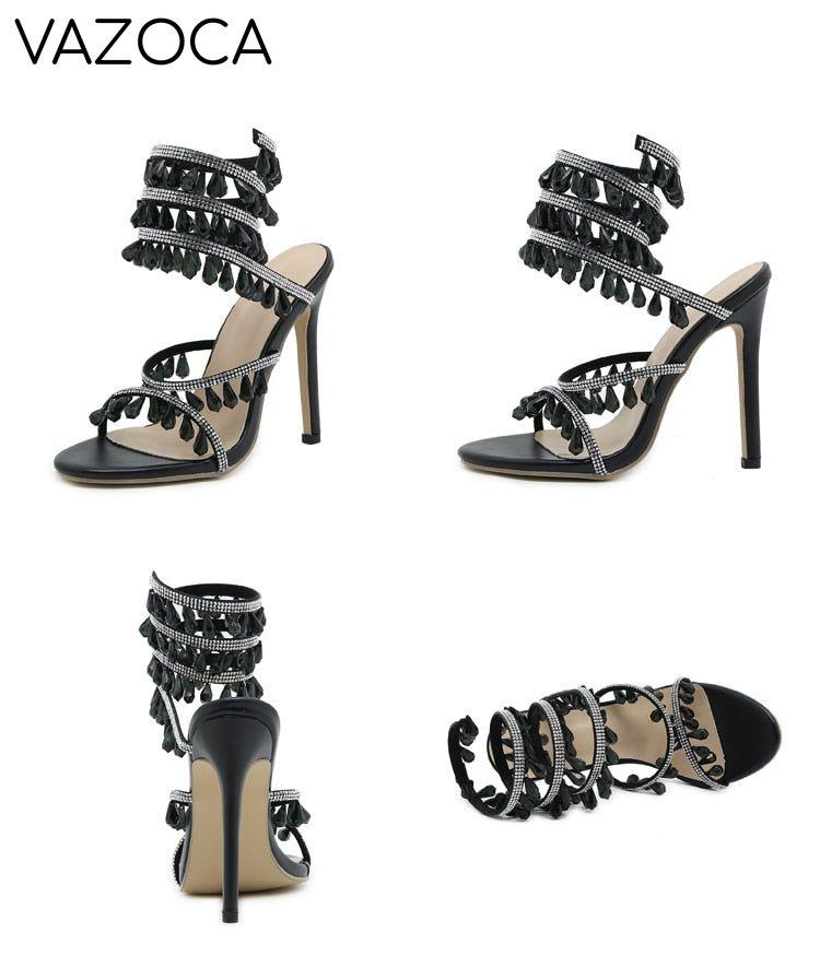 Crystal String Bead High Heels
