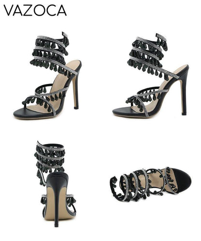 Crystal String Bead High Heels