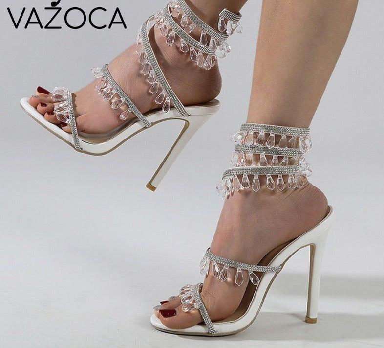 Crystal String Bead High Heels