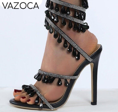 Crystal String Bead High Heels