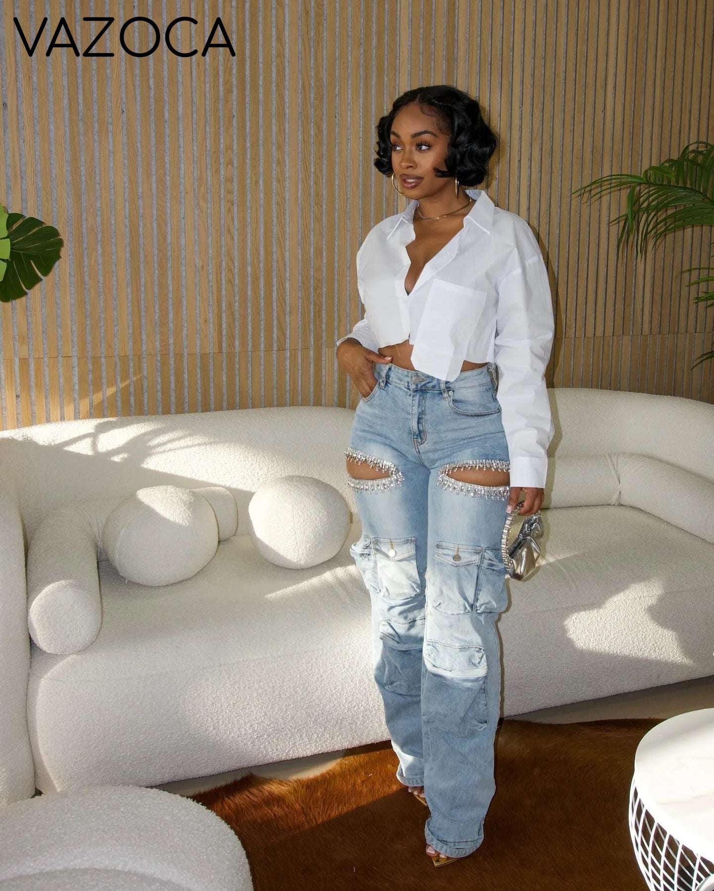 Cutout Diamonds Multi Pockets Jeans