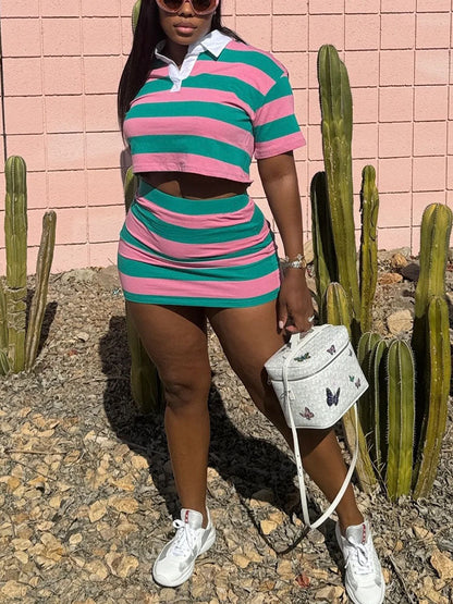 Striped Polo & Skirt Set