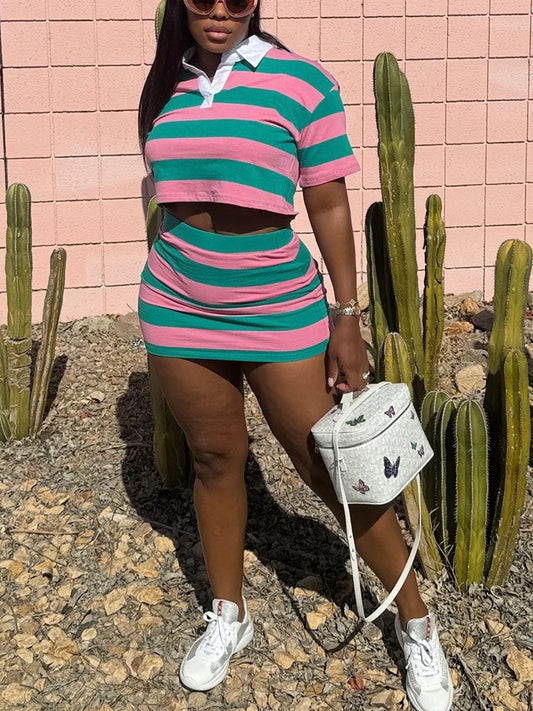 Striped Polo & Skirt Set