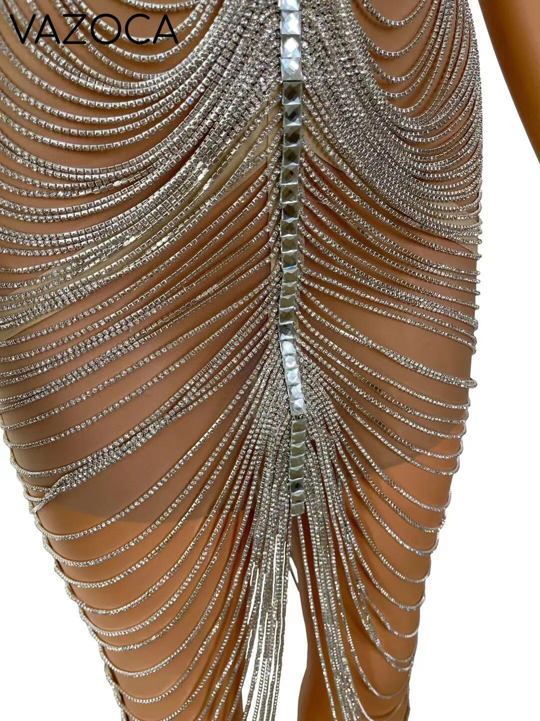 Diamond Tassel Fringe Mesh Dress