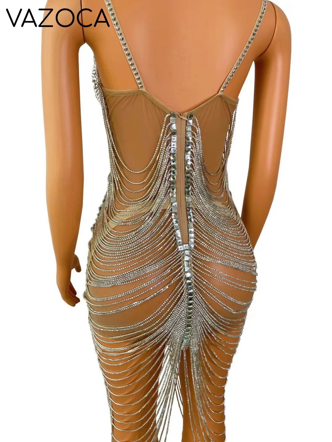 Diamond Tassel Fringe Mesh Dress
