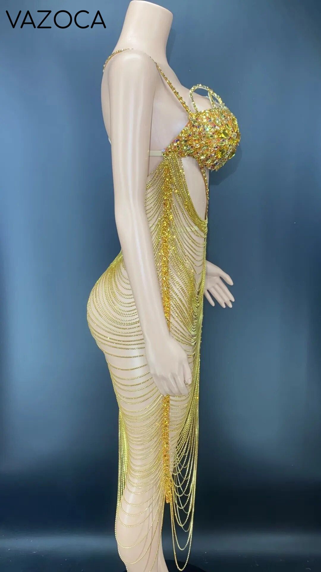 Diamond Tassel Fringe Mesh Dress