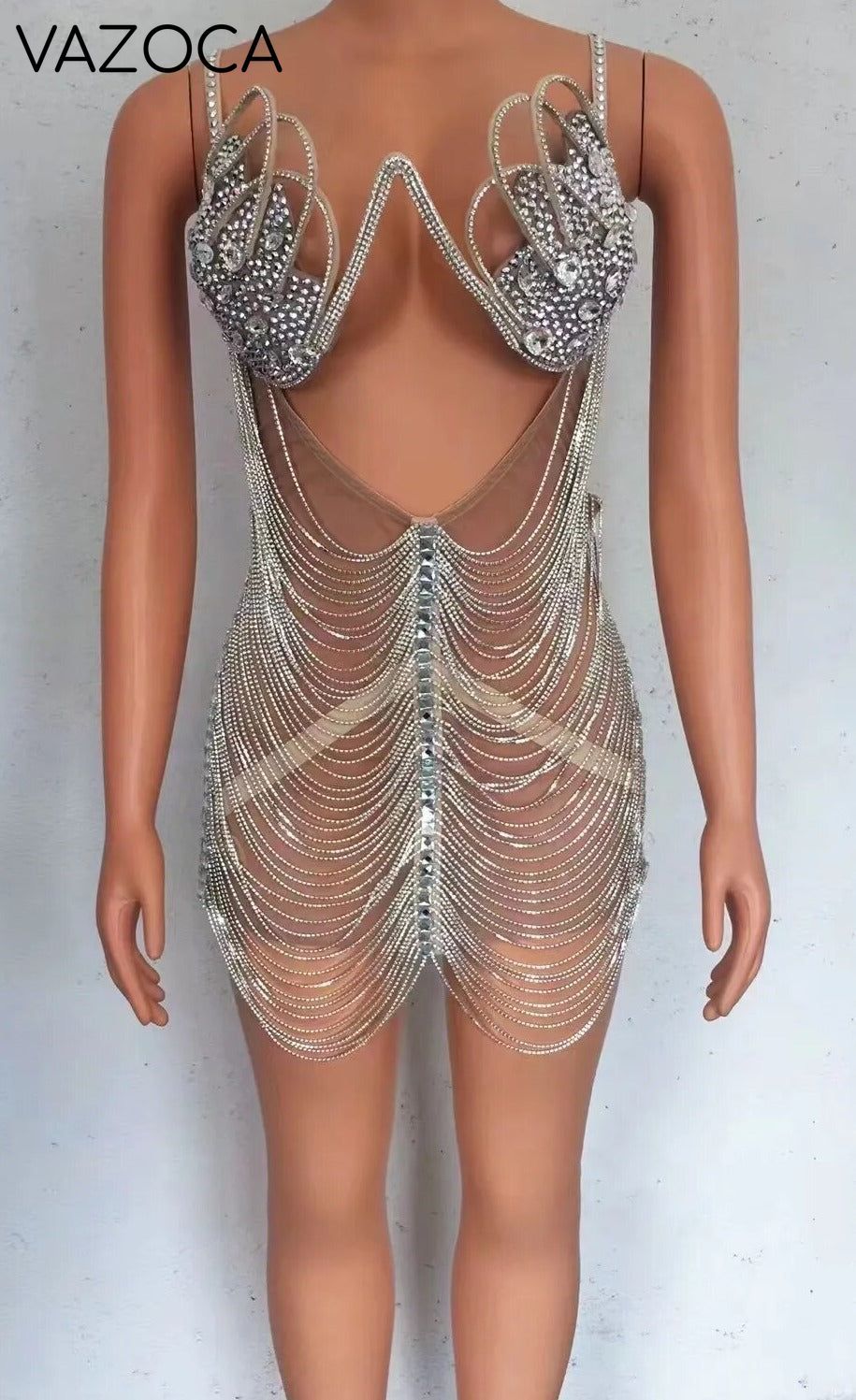 Diamond Tassel Fringe Mesh Dress