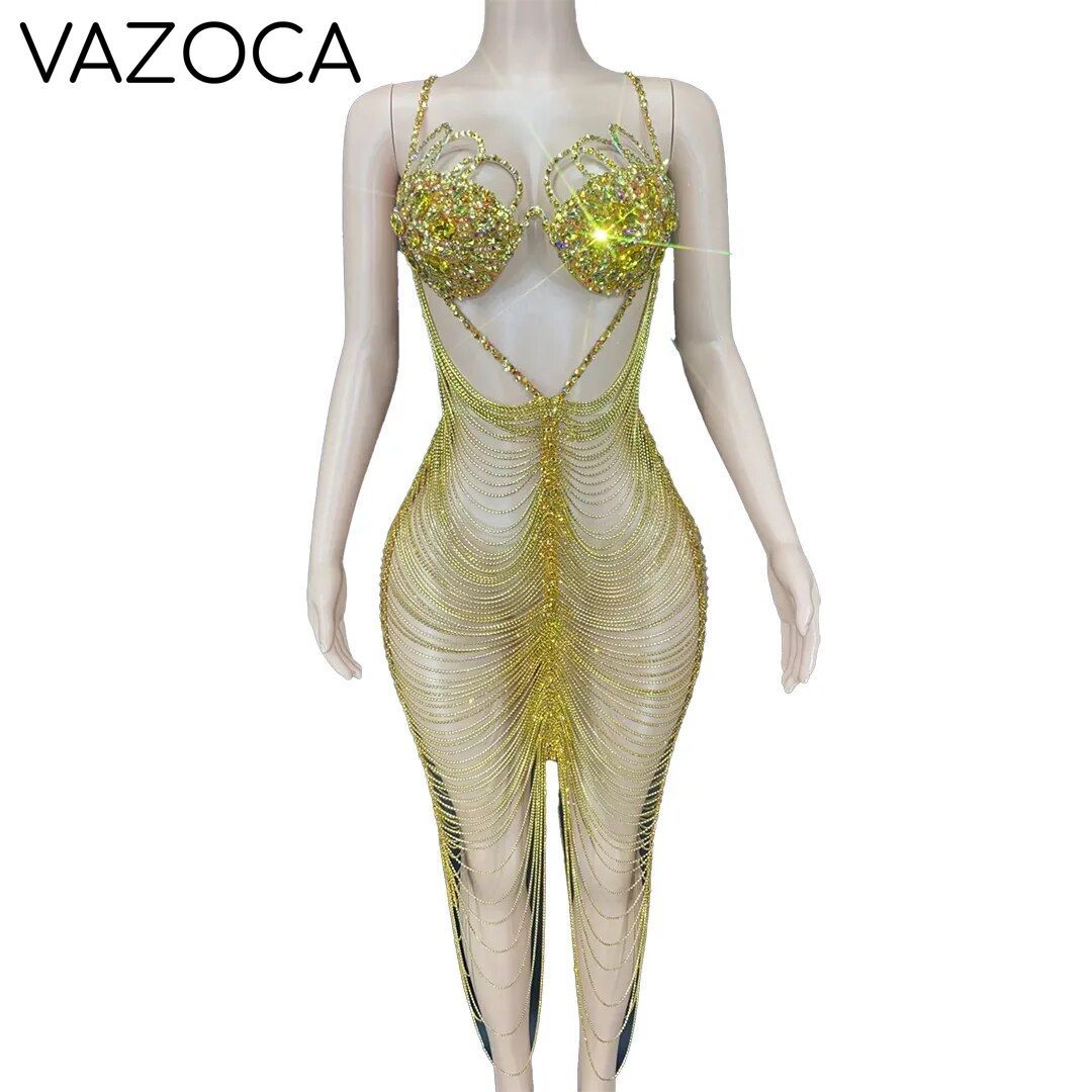 Diamond Tassel Fringe Mesh Dress