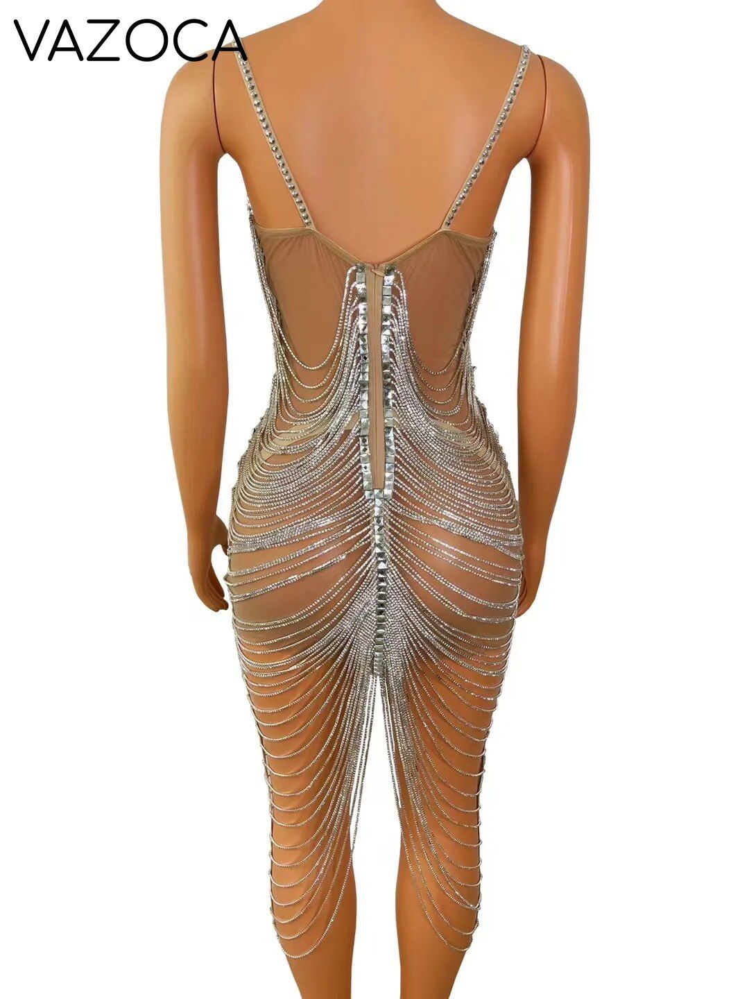 Diamond Tassel Fringe Mesh Dress