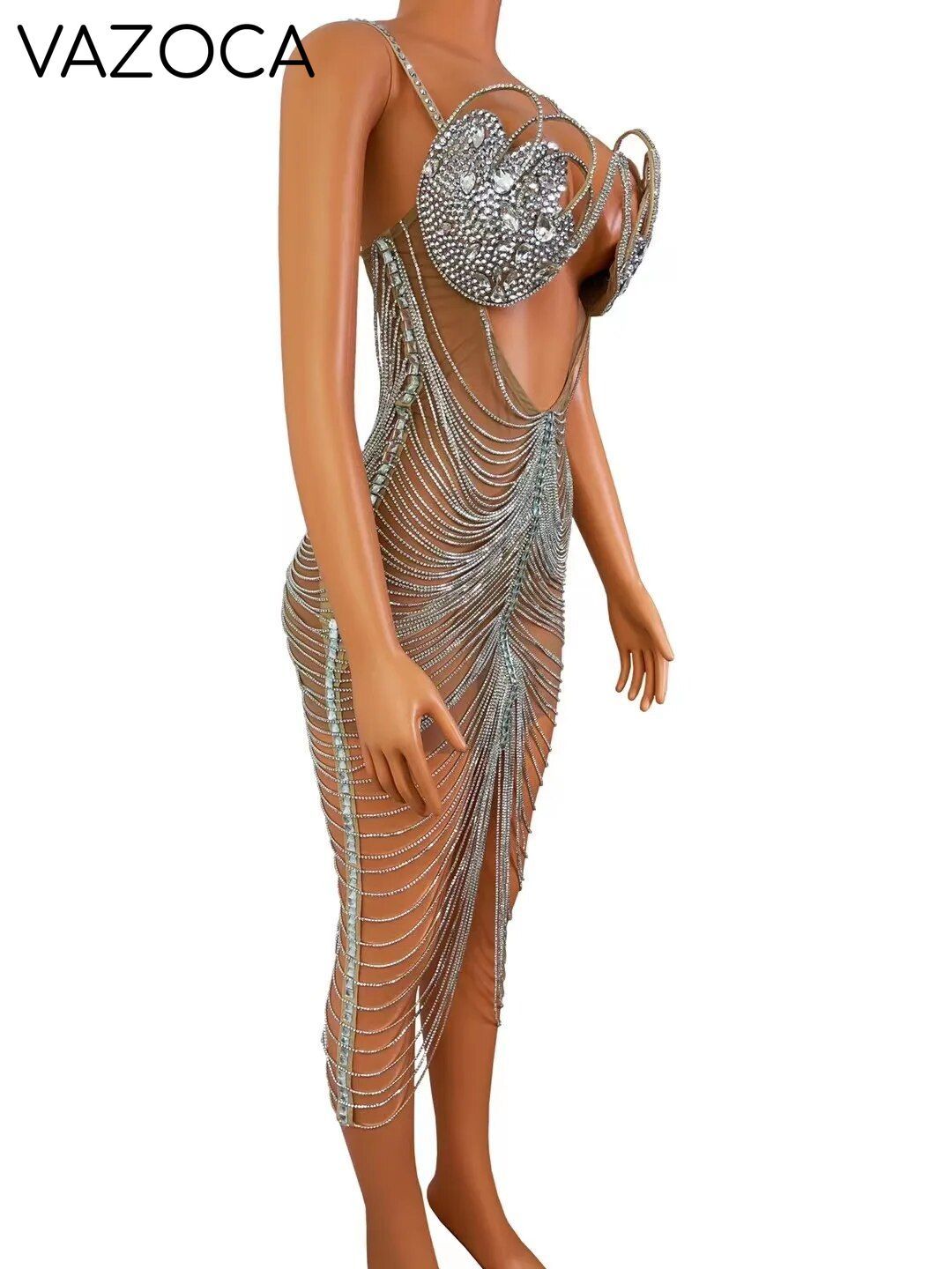 Diamond Tassel Fringe Mesh Dress