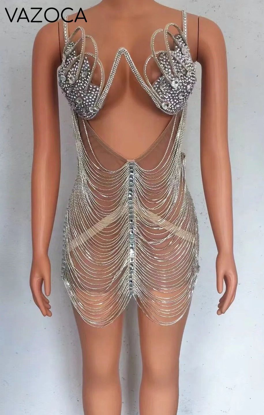 Diamond Tassel Fringe Mesh Dress