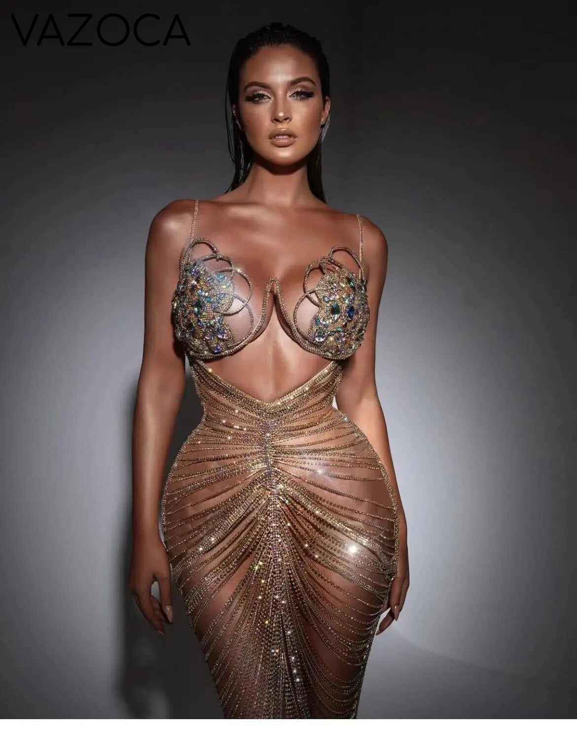 Diamond Tassel Fringe Mesh Dress