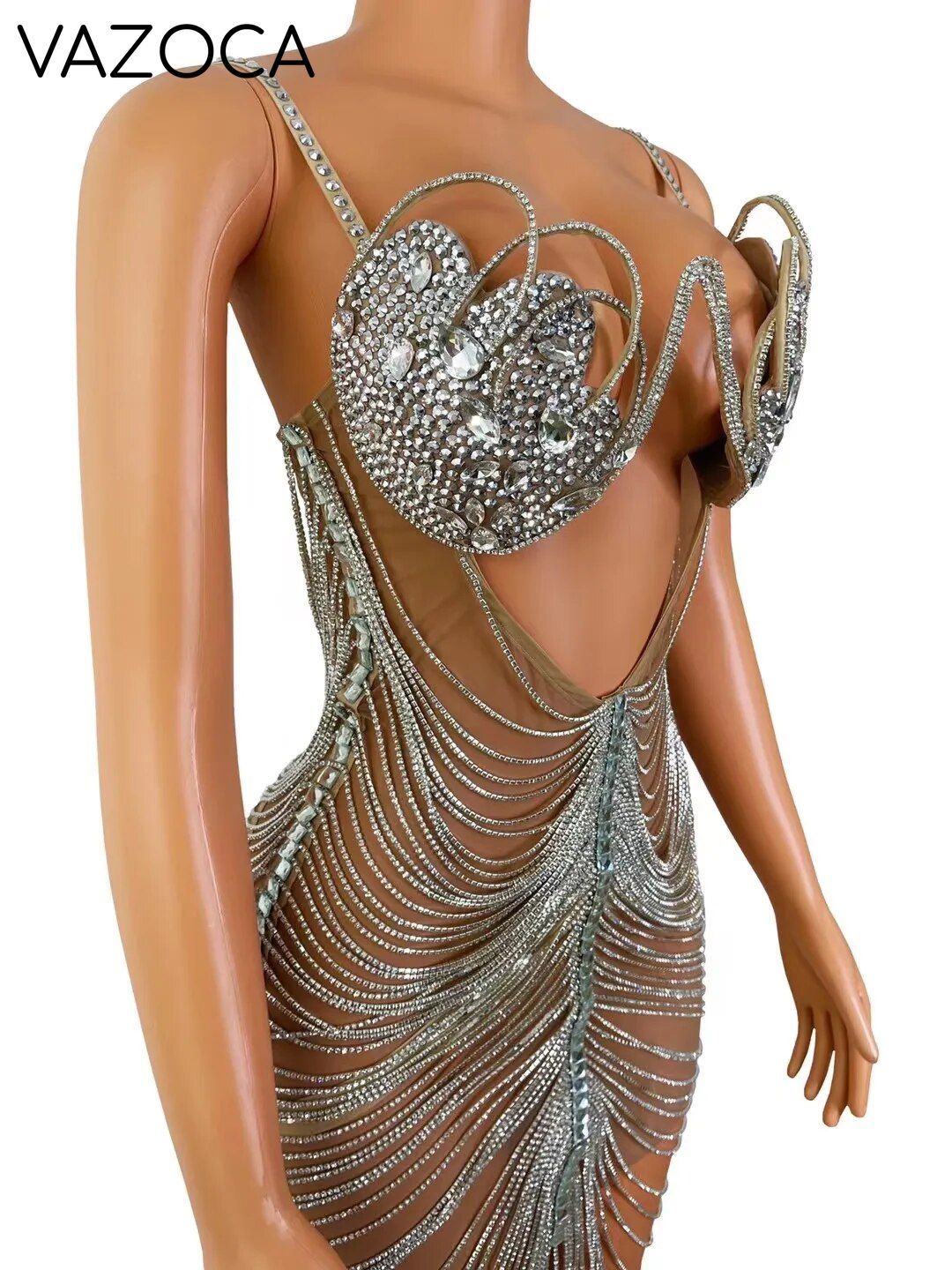 Diamond Tassel Fringe Mesh Dress