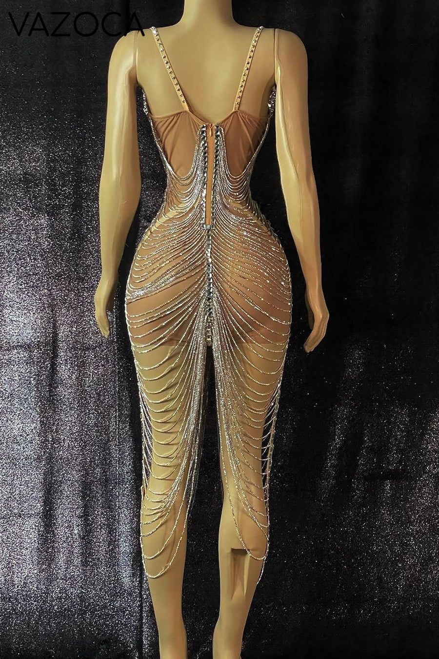 Diamond Tassel Fringe Mesh Dress