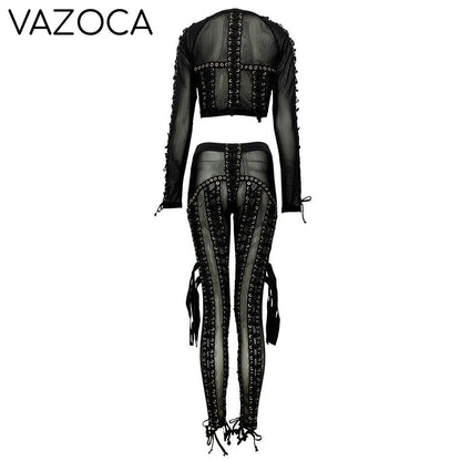 Diva Lace Up Mesh Pants Set