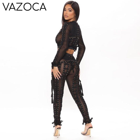 Diva Lace Up Mesh Pants Set