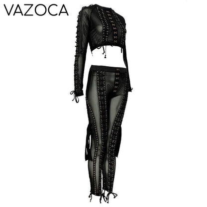 Diva Lace Up Mesh Pants Set