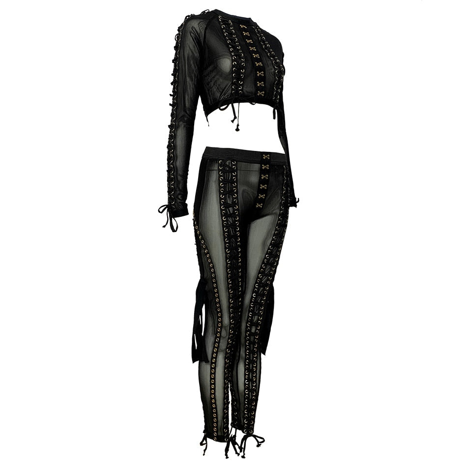 Diva Lace Up Mesh Pants Set (white)