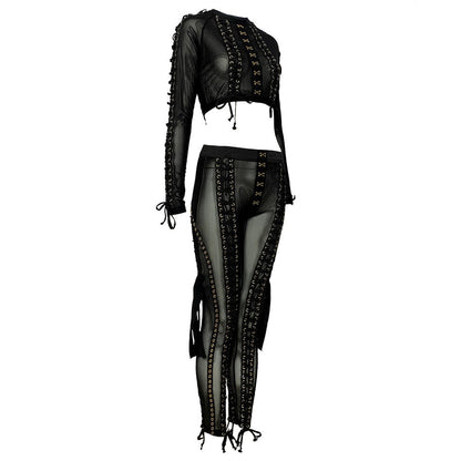Diva Lace Up Mesh Pants Set (white)