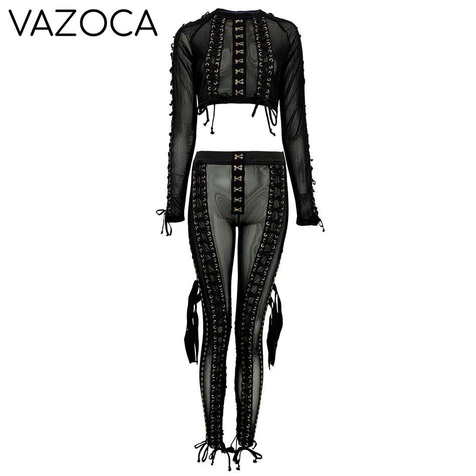 Diva Lace Up Mesh Pants Set