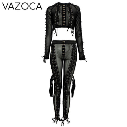 Diva Lace Up Mesh Pants Set