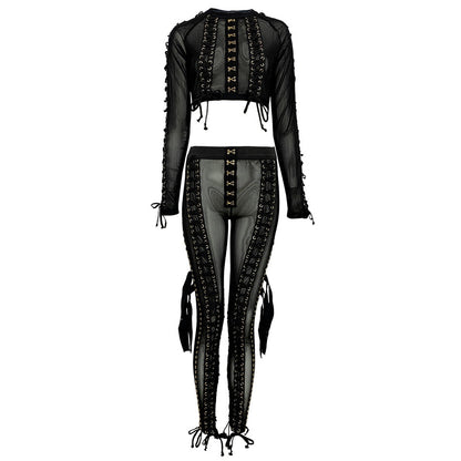 Diva Lace Up Mesh Pants Set (white)