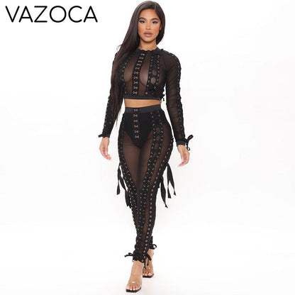 Diva Lace Up Mesh Pants Set