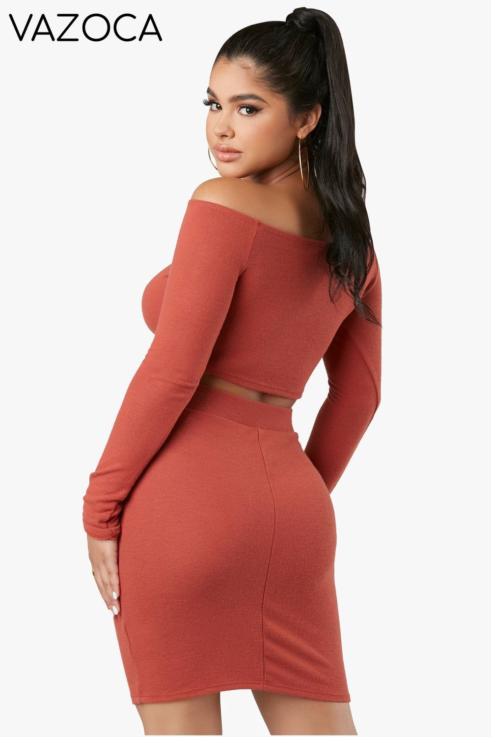 Do or Dye Off Shoulder Crop Top Set - Rust