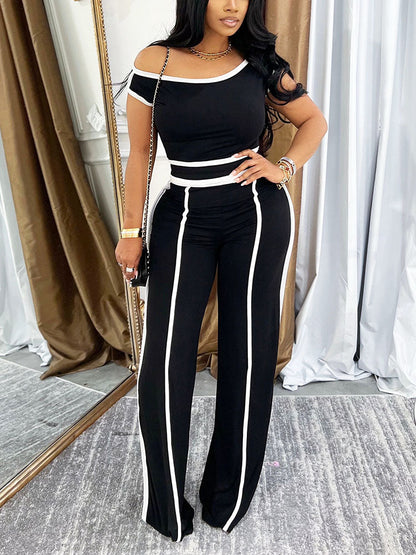 Contrast Off Shoulder Top & Pants Set