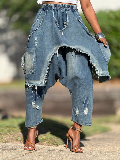 Harem Overlay Denim Joggers