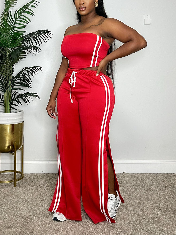 Striped Tube Top & Wide Pants Set
