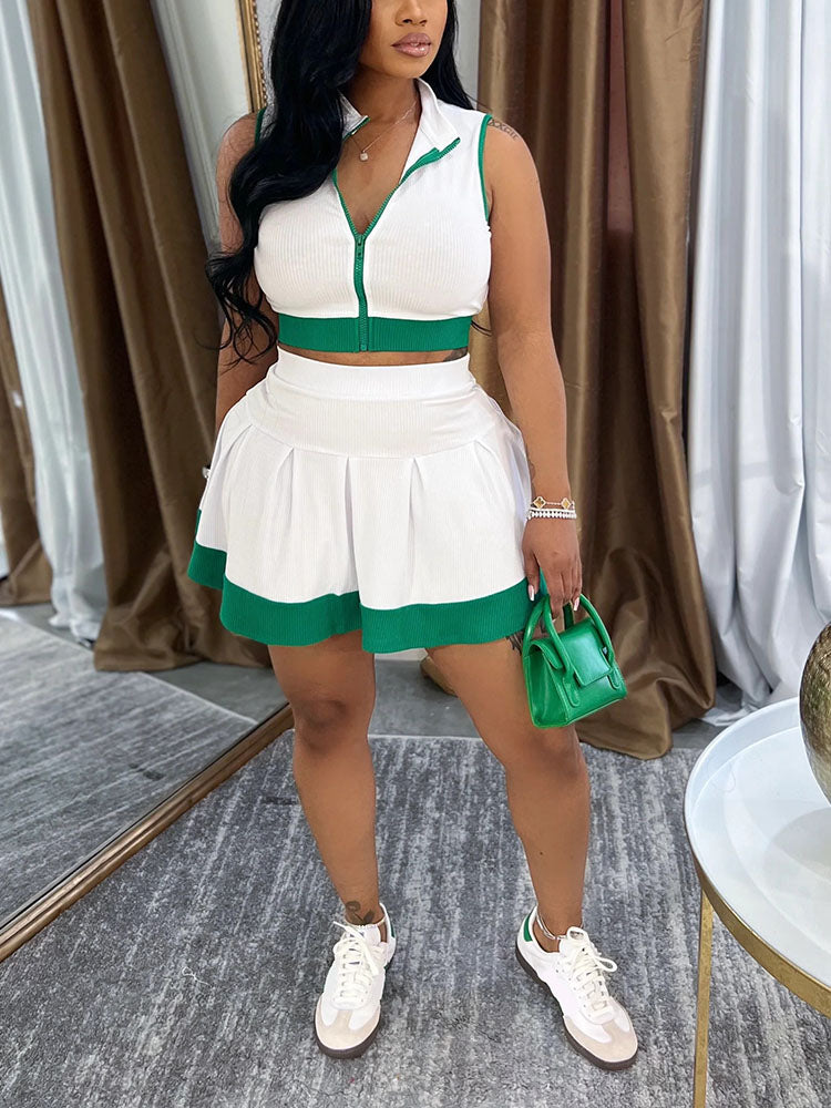 Sporty Ribbed Crop Top & Skirt Set