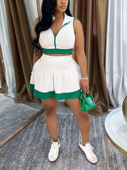 Sporty Ribbed Crop Top & Skirt Set