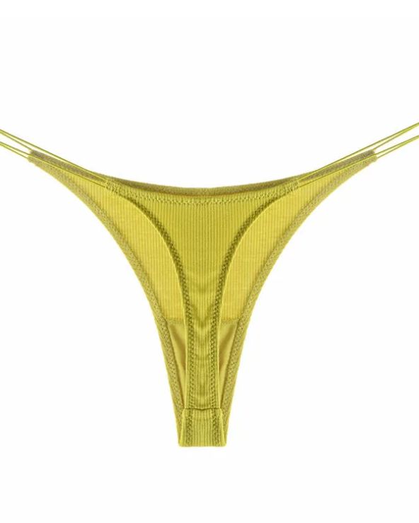 Female Breathable Double Strapes One-piece Thong Yellow