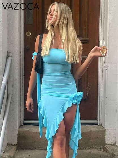 Eliza Mesh Bodycon Mini Dress Blue