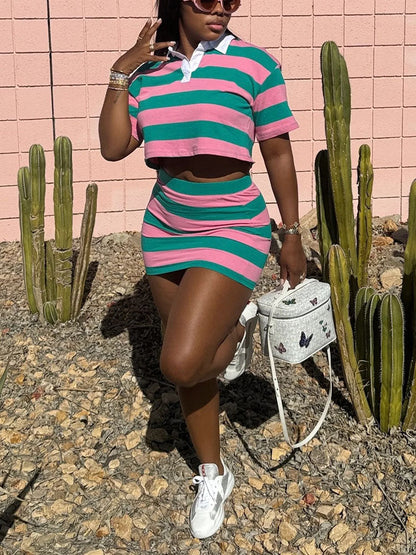 Striped Polo & Skirt Set