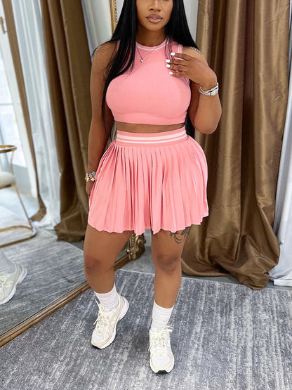 Crop Top & Pleated Tennis Skirt Set