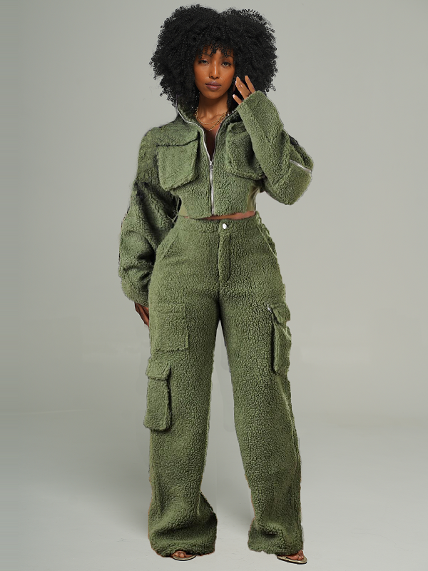 Fleece Shearling Cargo Set -- sold out Olive