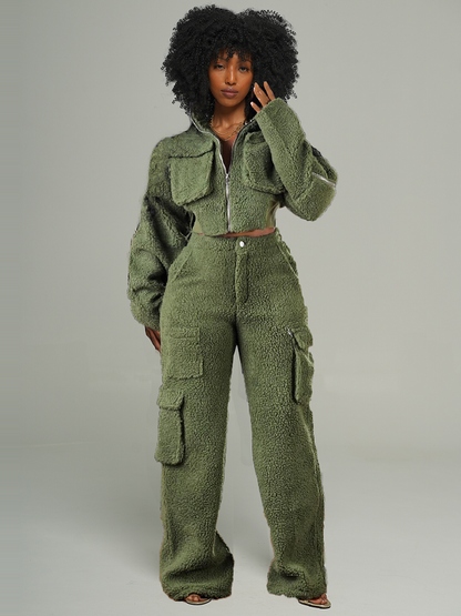 Fleece Shearling Cargo Set -- sold out Olive