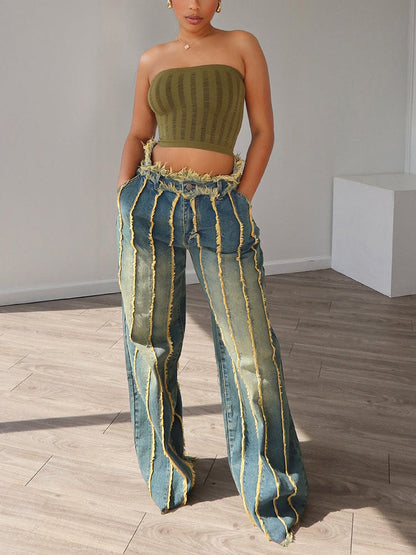 Frayed Trim Vintage Wash Jeans